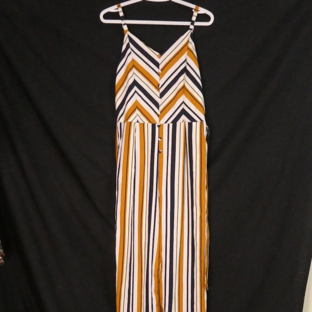 SO NICE COLLECTION | medium | Chevron Striped Sleeveless Jumpsuit | Wide Bottoms